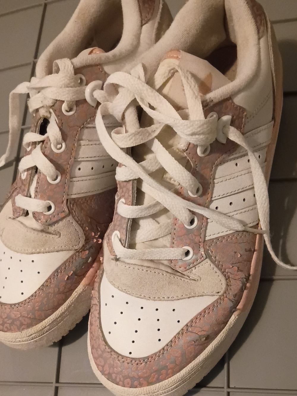 adidas White Sneakers with Rose-Gold Patterned Overlays